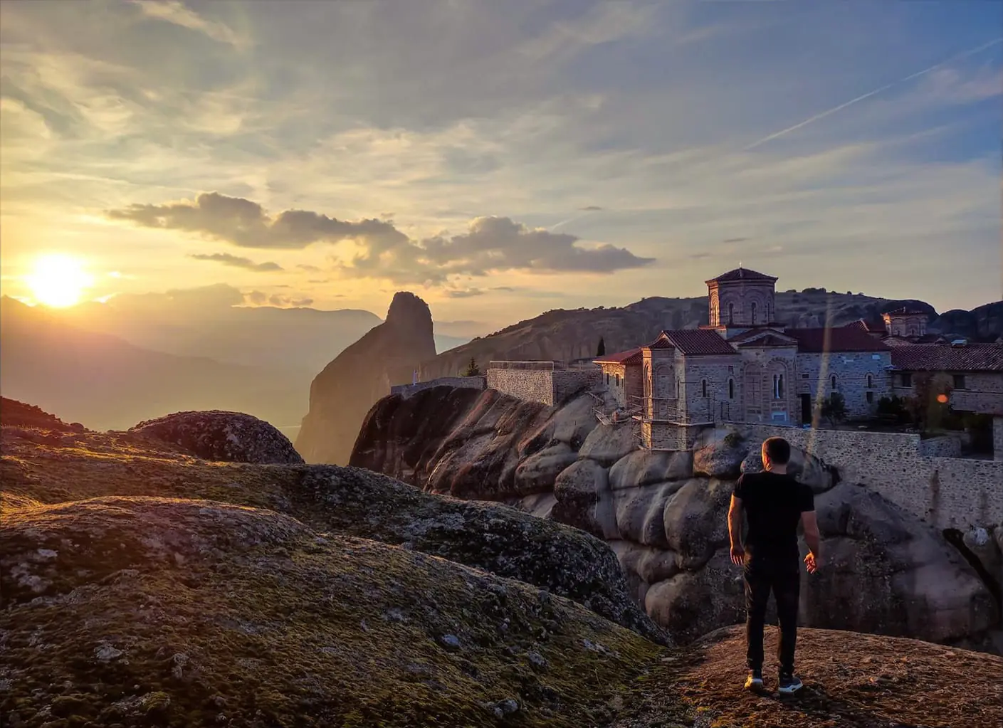 Danny at sunset among the rock pillars of Meteora