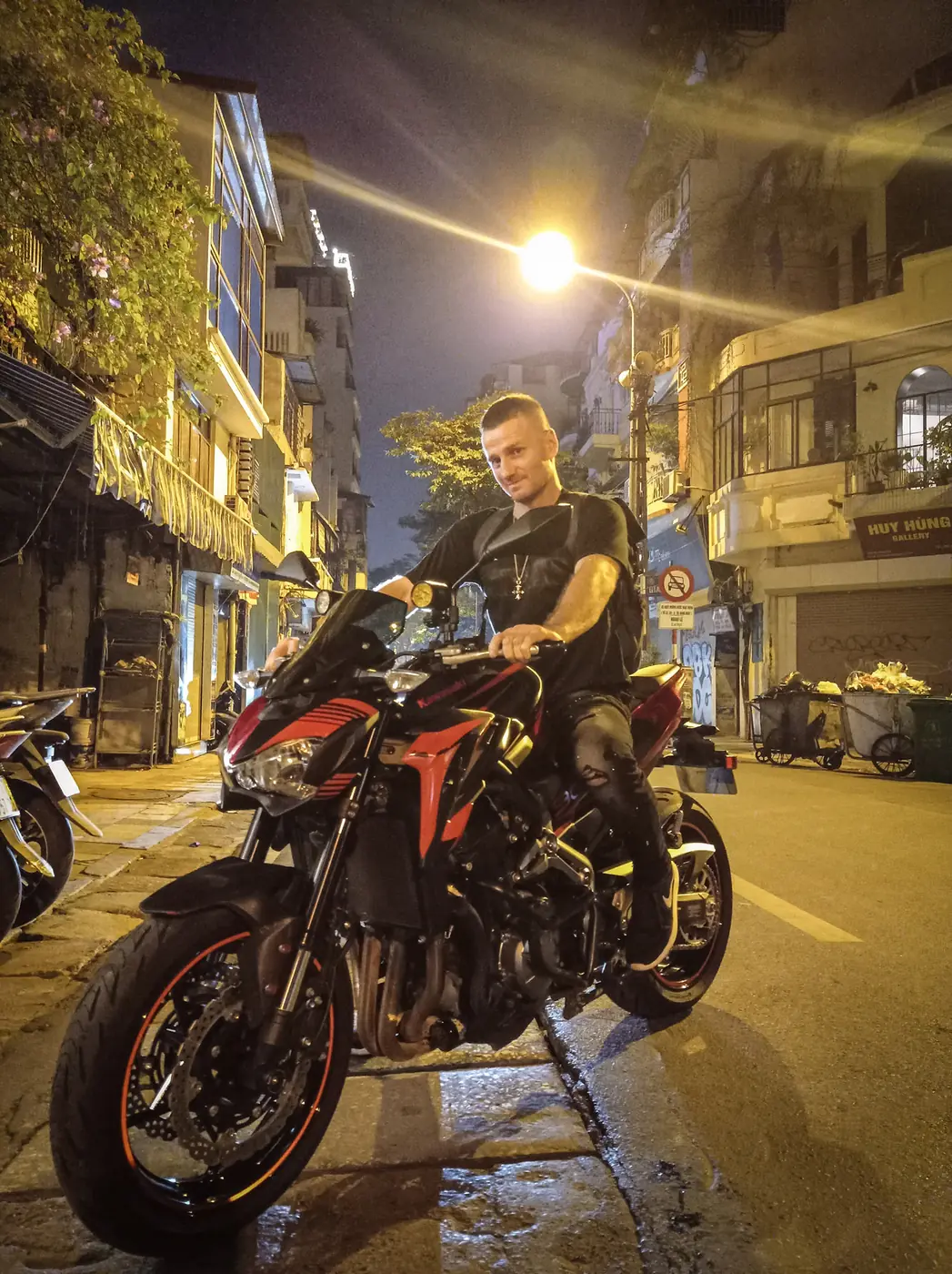 Danny on a motorcycle at night